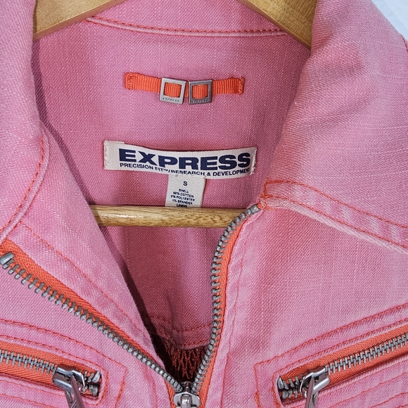 Pink denim "biker" style jacket by Express size small - Picture 3 of 3